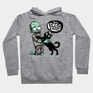 Free Hugs and bites - Zombie hugging black cat Hoodie